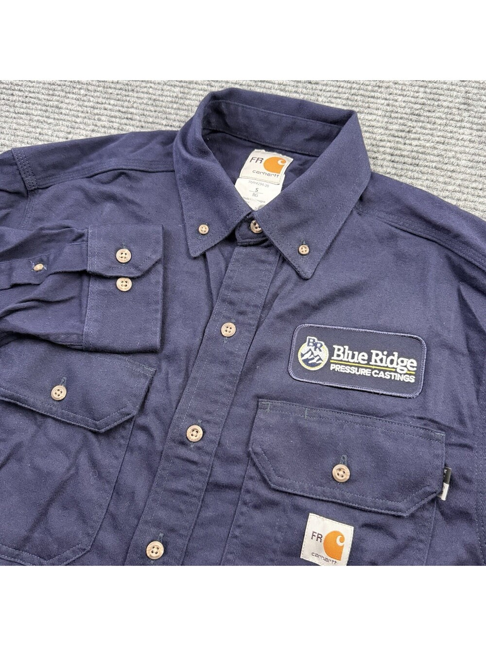 Carhartt FR Long Sleeve Button-Up Work Shirt Men’s Small Navy Blue MPN 294-20